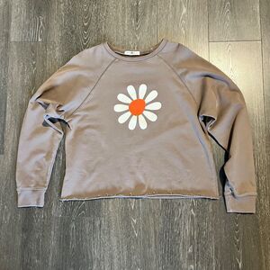 Natural Life Brown Crop Sweatshirt - Boho Floral Graphic Print - Size Small